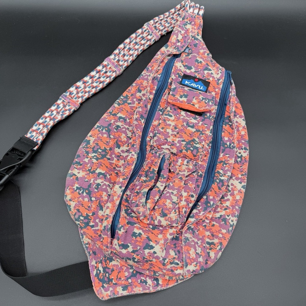 KAVU Original Rope Sling Crossbody Backpack Coral Camo Pattern